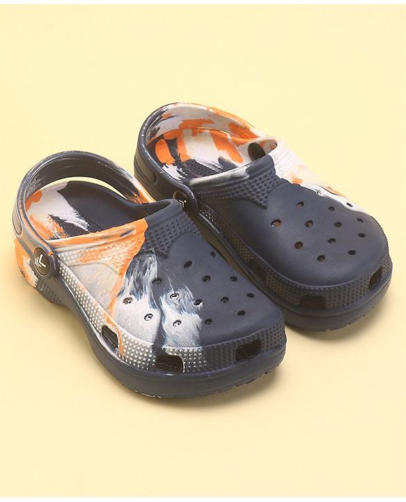 Pine Kids Slip On Marble Print Clogs with Back Strap - Navy & White