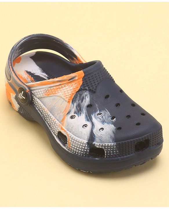 Pine Kids Slip On Marble Print Clogs with Back Strap - Navy & White