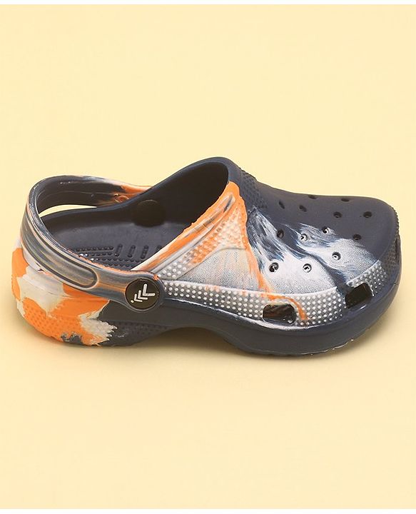 Pine Kids Slip On Marble Print Clogs with Back Strap - Navy & White