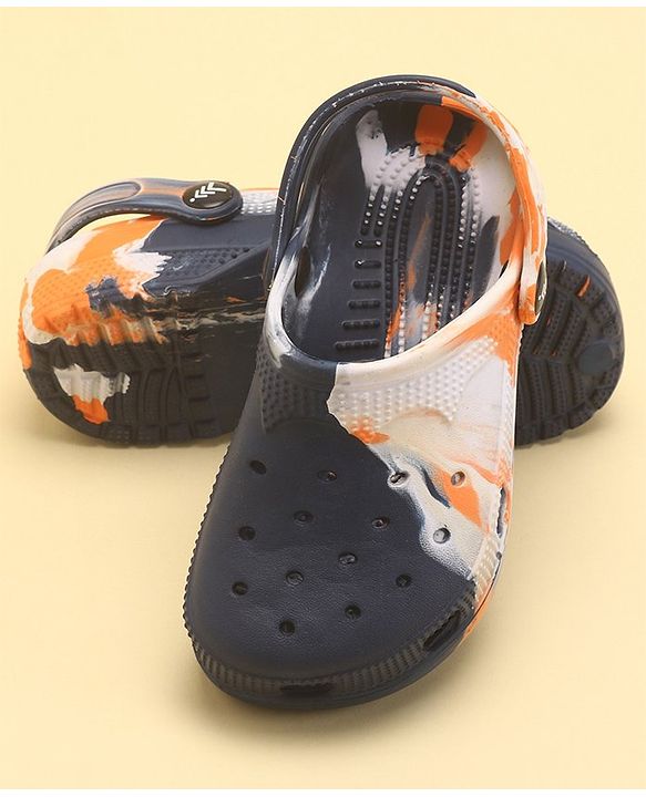Pine Kids Slip On Marble Print Clogs with Back Strap - Navy & White