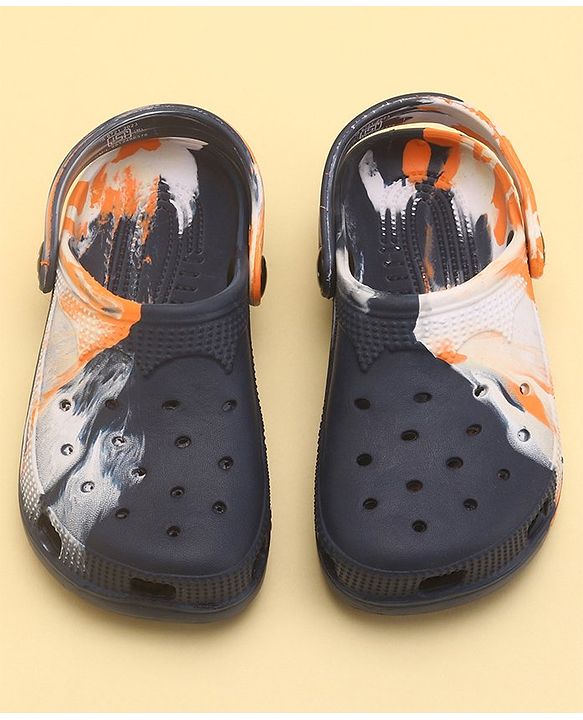 Pine Kids Slip On Marble Print Clogs with Back Strap - Navy & White