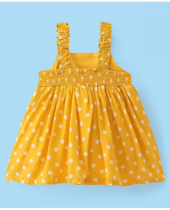 Babyhug Rayon Woven Frock Polka Dot With Full Sleeves Solid T-Shirt - Yellow & White