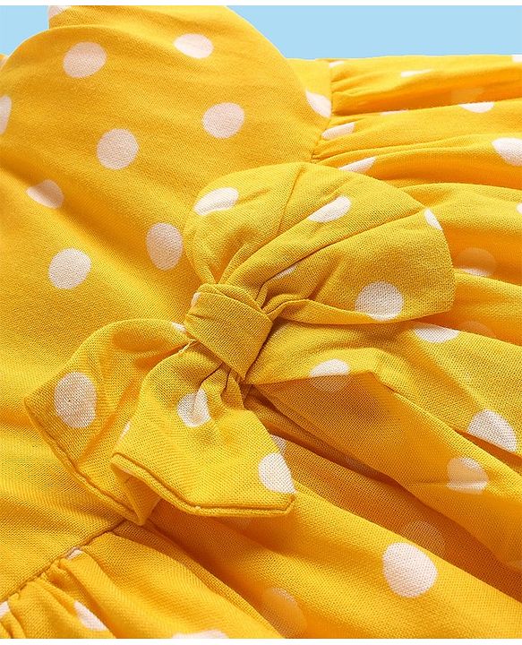 Babyhug Rayon Woven Frock Polka Dot With Full Sleeves Solid T-Shirt - Yellow & White