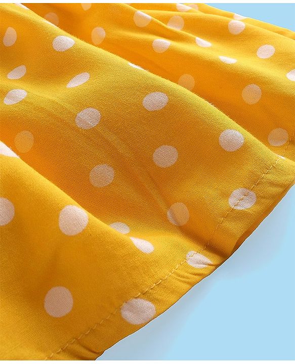 Babyhug Rayon Woven Frock Polka Dot With Full Sleeves Solid T-Shirt - Yellow & White
