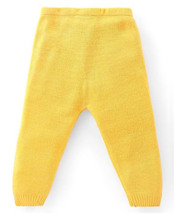 Babyhug Knitted Full Sleeves Sweater Set with Colour Block Design & Patch Work Detailing - Yellow & Blue