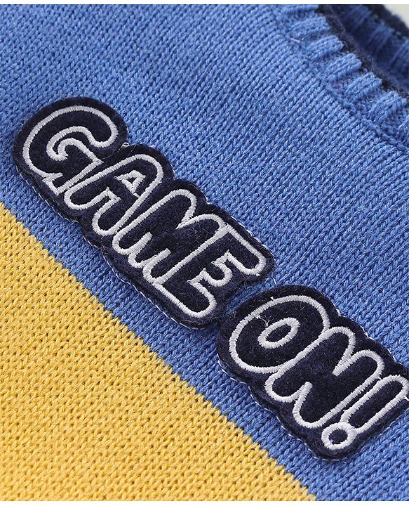 Babyhug Knitted Full Sleeves Sweater Set with Colour Block Design & Patch Work Detailing - Yellow & Blue
