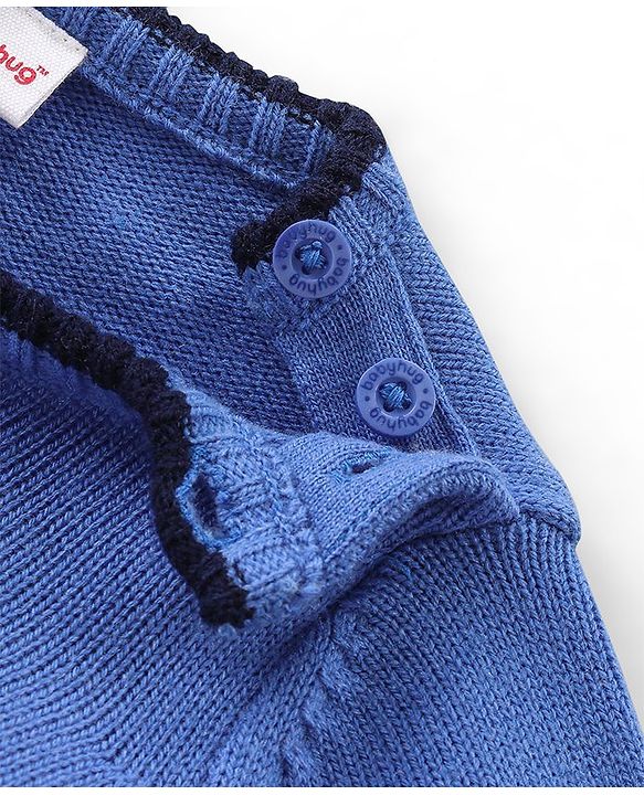 Babyhug Knitted Full Sleeves Sweater Set with Colour Block Design & Patch Work Detailing - Yellow & Blue