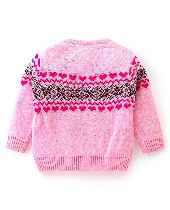 Babyhug Knitted Full Sleeves Pullover Sweater Set with Intarsia Design- Light Pink