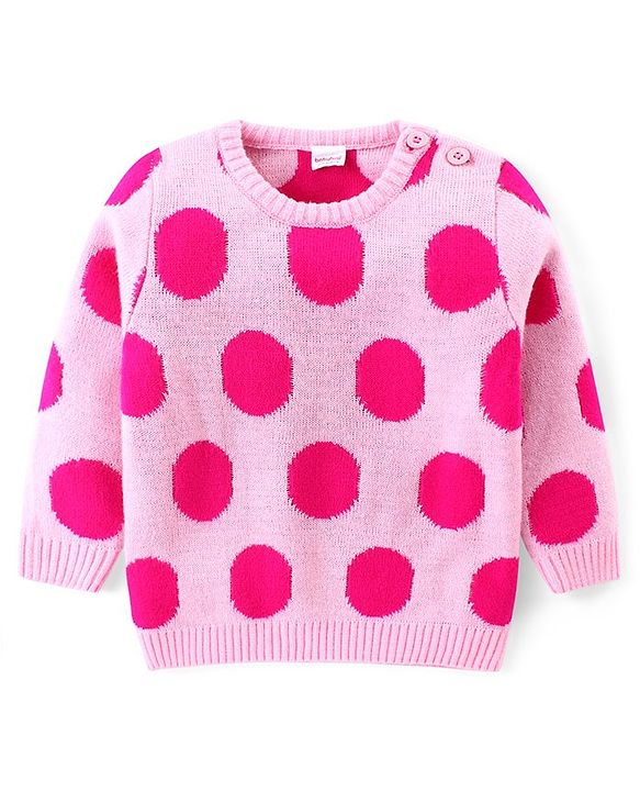 Babyhug Knitted Full Sleeves Pullover Sweater Set Polka Dot - Pink