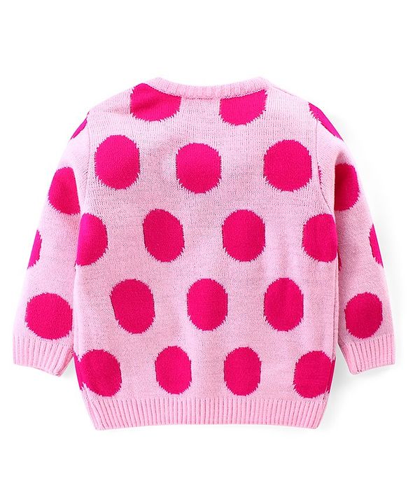 Babyhug Knitted Full Sleeves Pullover Sweater Set Polka Dot - Pink
