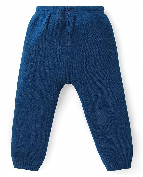 Babyhug Organic Cotton Knitted Full Sleeves Front Open Sweater Set with Cap & Hearts Design - Navy Blue