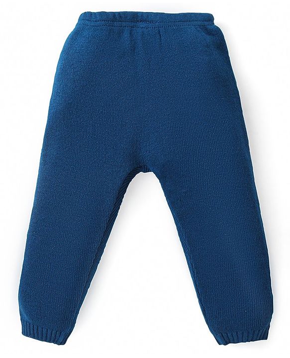 Babyhug Organic Cotton Knitted Full Sleeves Front Open Sweater Set with Cap & Hearts Design - Navy Blue