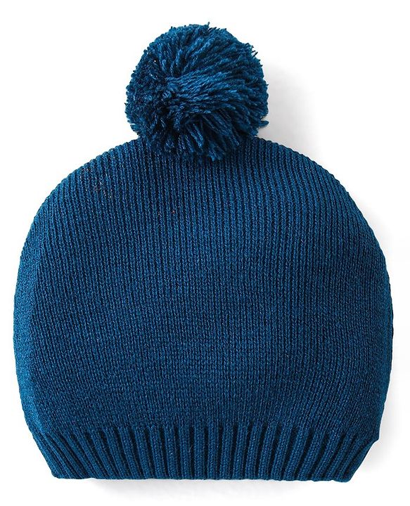 Babyhug Organic Cotton Knitted Full Sleeves Front Open Sweater Set with Cap & Hearts Design - Navy Blue
