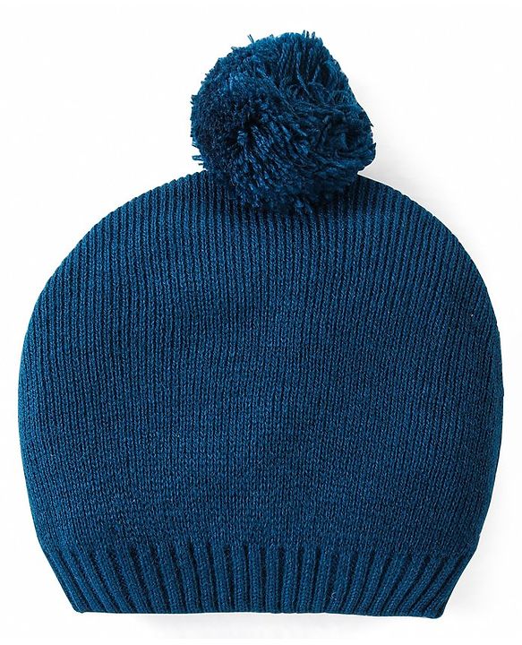 Babyhug Organic Cotton Knitted Full Sleeves Front Open Sweater Set with Cap & Hearts Design - Navy Blue