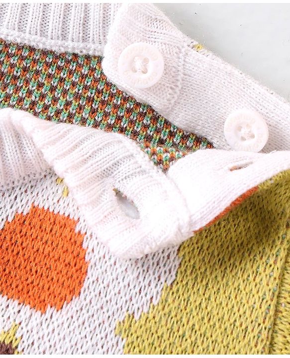 Babyhug Knit Full Sleeves Sweater Set With Floral Design - Multicolor
