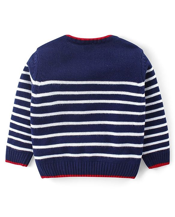 Babyhug Knitted Full Sleeves Striped Pullover Sweater Set - Navy Blue