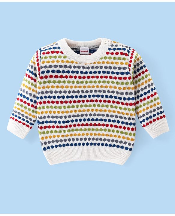 Babyhug Knit Full Sleeves Sweater Set with Design - White
