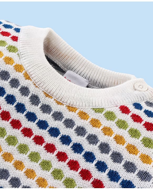 Babyhug Knit Full Sleeves Sweater Set with Design - White