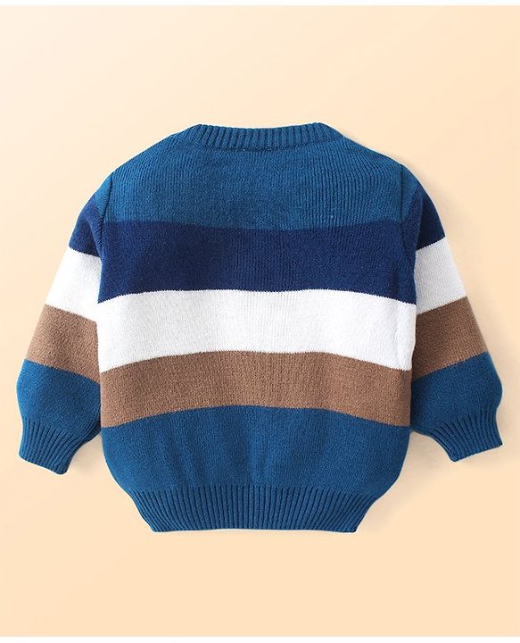 Babyhug Knitted Full Sleeves Striped Pullover Sweater Set - Navy Blue