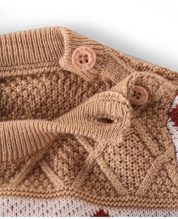 Babyhug Knitted Full Sleeves Cable Knit Designed Pullover Sweater Set - Beige