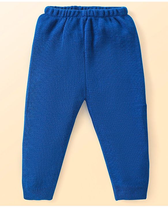 Babyhug Knitted Full Sleeves Pullover Sweater Set with Colour Block Design - Navy Blue