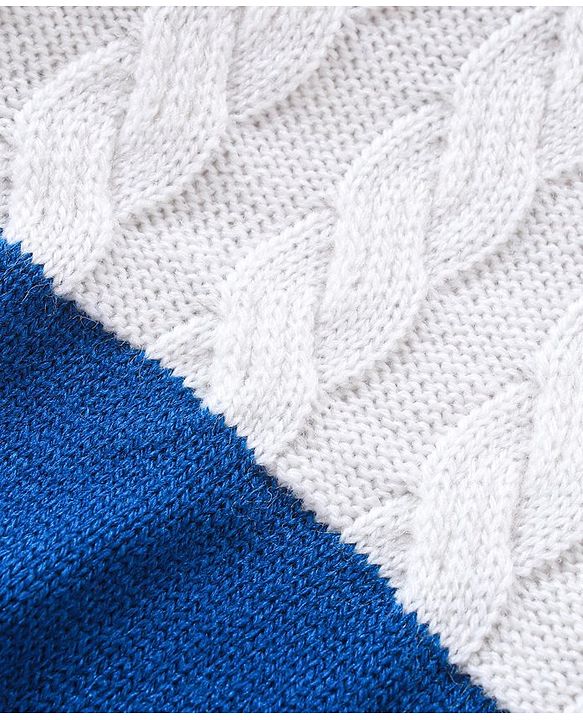 Babyhug Knitted Full Sleeves Pullover Sweater Set with Colour Block Design - Navy Blue