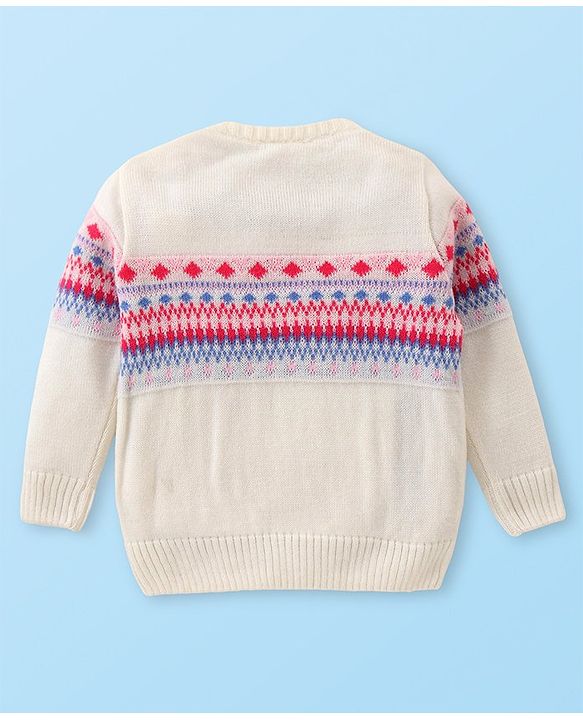 Babyhug Knitted Full Sleeves Aztec Designed Pullover Sweater Set - Off White