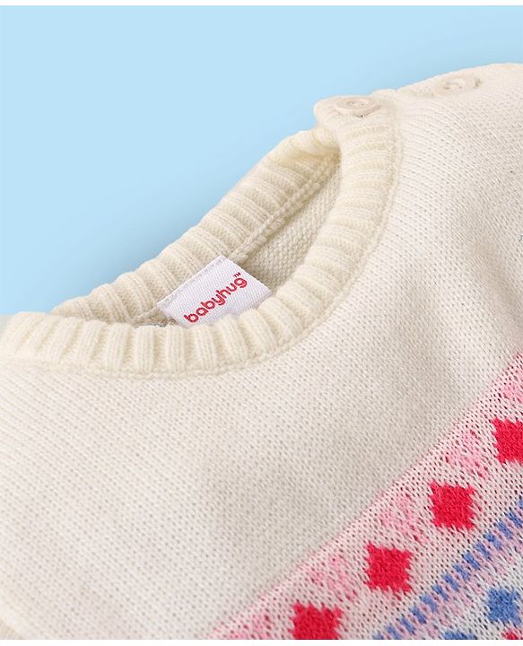 Babyhug Knitted Full Sleeves Aztec Designed Pullover Sweater Set - Off White