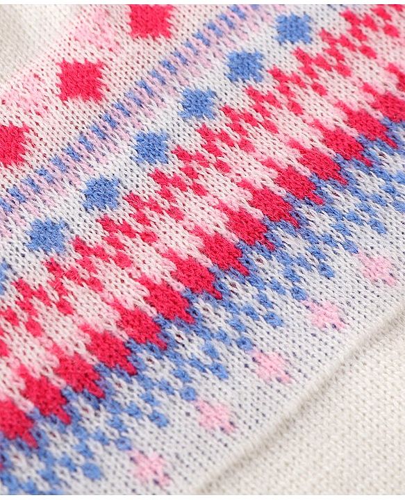 Babyhug Knitted Full Sleeves Aztec Designed Pullover Sweater Set - Off White