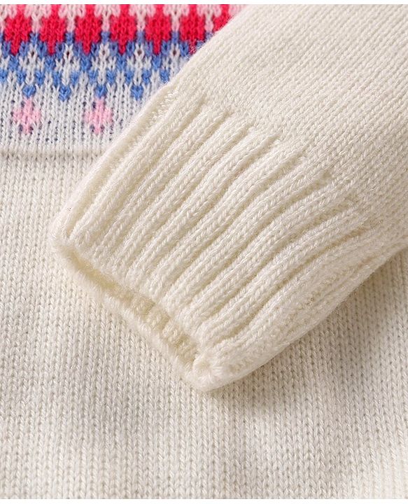 Babyhug Knitted Full Sleeves Aztec Designed Pullover Sweater Set - Off White