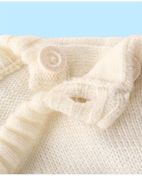 Babyhug Knitted Full Sleeves Aztec Designed Pullover Sweater Set - Off White