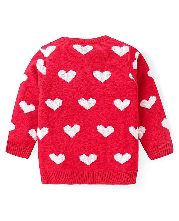 Babyhug Knitted Full Sleeves Heart Designed Pullover Sweater Set - Red