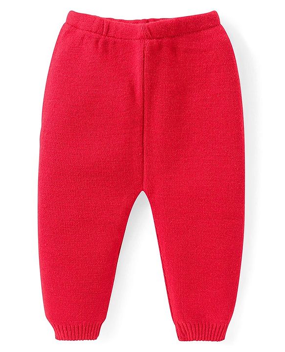 Babyhug Knitted Full Sleeves Heart Designed Pullover Sweater Set - Red