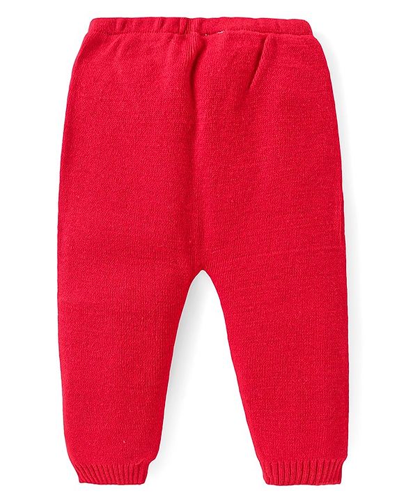 Babyhug Knitted Full Sleeves Heart Designed Pullover Sweater Set - Red
