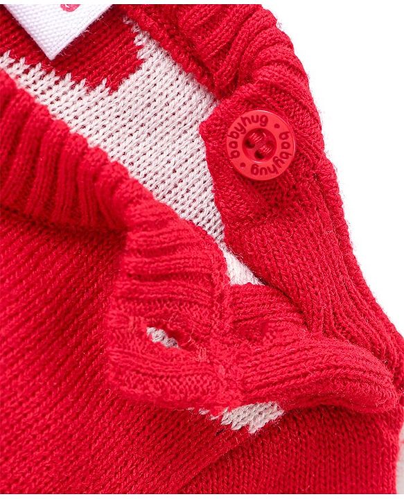 Babyhug Knitted Full Sleeves Heart Designed Pullover Sweater Set - Red