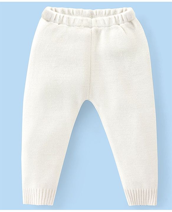 Babyhug Knitted Full Sleeves Front Open Sweater Set with Floral Design - Offwhite