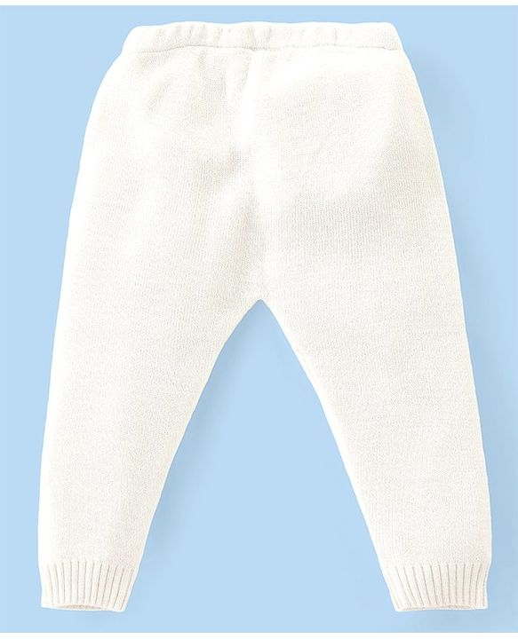 Babyhug Knitted Full Sleeves Front Open Sweater Set with Floral Design - Offwhite