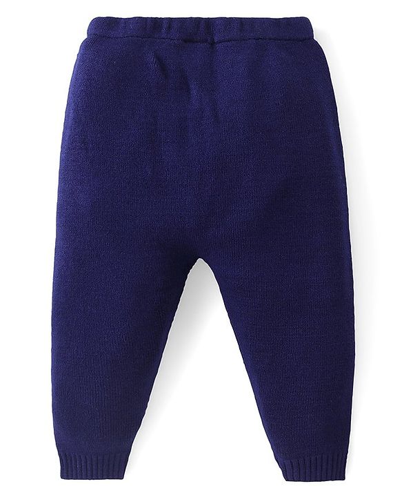Babyhug Knit Full Sleeves Front Open Sweater Set with Hearts Design - Navy Blue