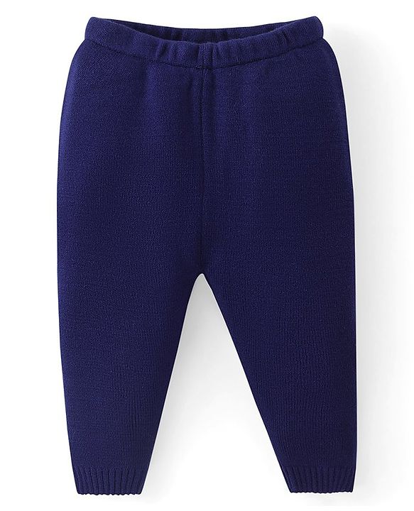 Babyhug Knit Full Sleeves Front Open Sweater Set with Hearts Design - Navy Blue