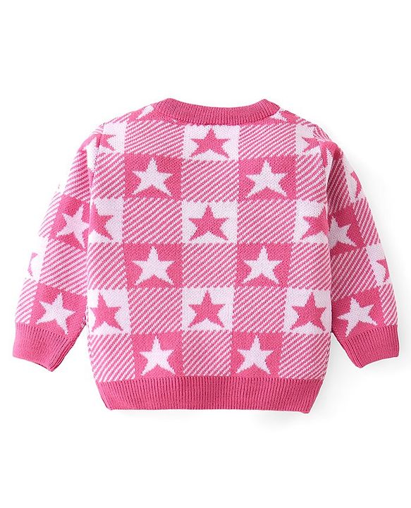 Babyhug Knit Full Sleeves Sweater Set With Star Design - Pink