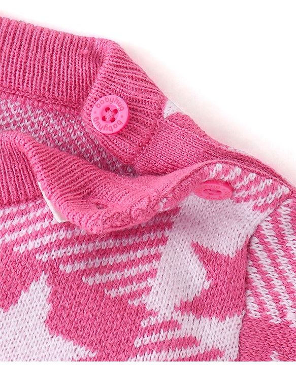 Babyhug Knit Full Sleeves Sweater Set With Star Design - Pink