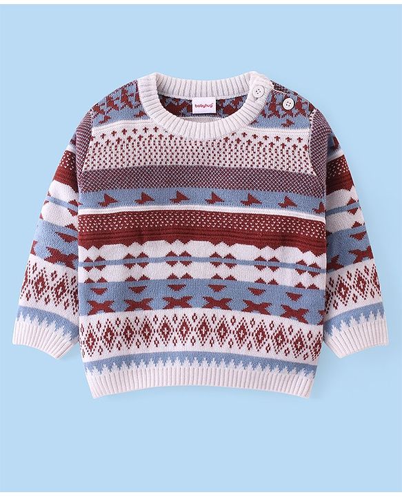Babyhug Knit Full Sleeves Sweater Set With Aztec Design - Multicolor