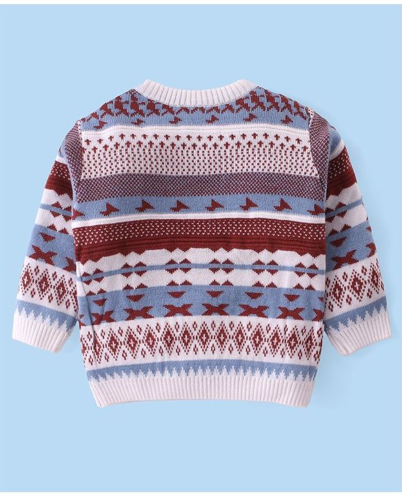 Babyhug Knit Full Sleeves Sweater Set With Aztec Design - Multicolor