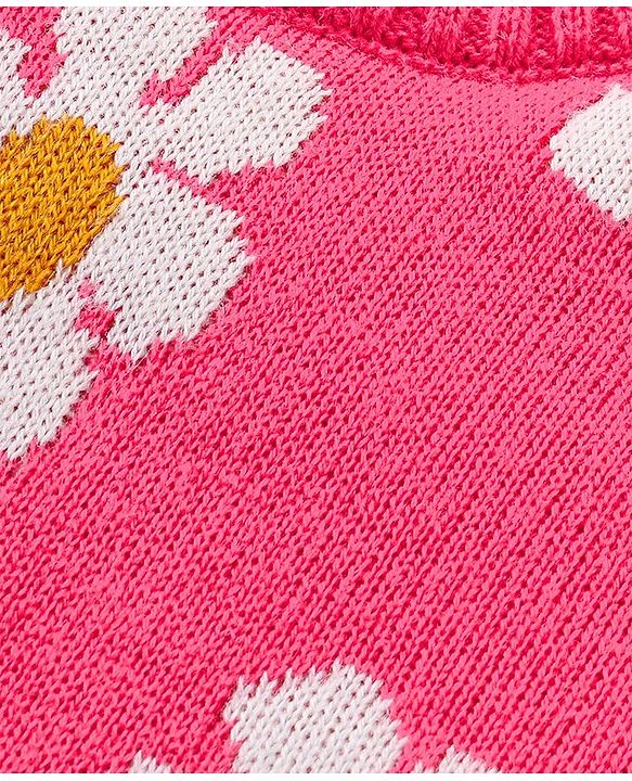 Babyhug Knitted Full Sleeves Pullover Sweater Set with Floral Design - Pink