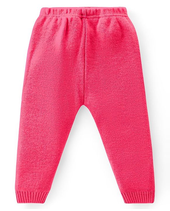 Babyhug Knitted Full Sleeves Pullover Sweater Set with Floral Design - Pink