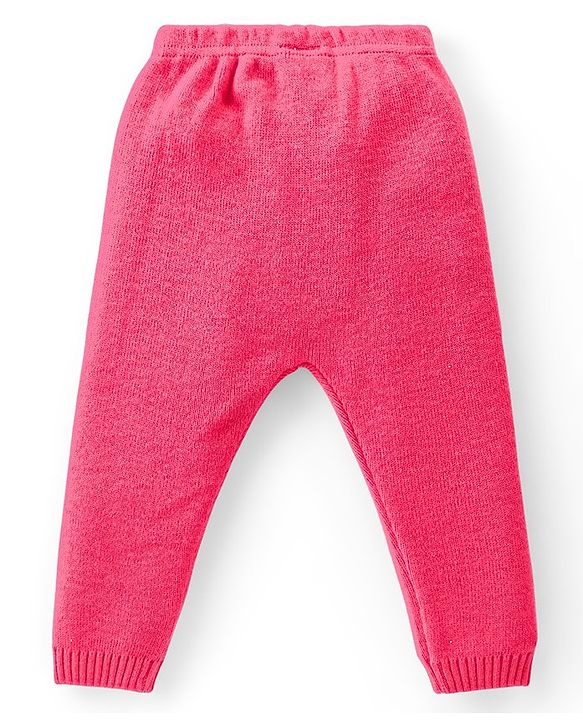 Babyhug Knitted Full Sleeves Pullover Sweater Set with Floral Design - Pink