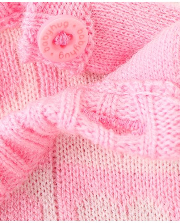 Babyhug Knitted Full Sleeves Pullover Sweater Set With Hearts Design - Light Pink