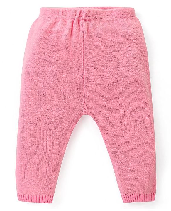 Babyhug Knitted Full Sleeves Pullover Sweater Set With Hearts Design - Light Pink