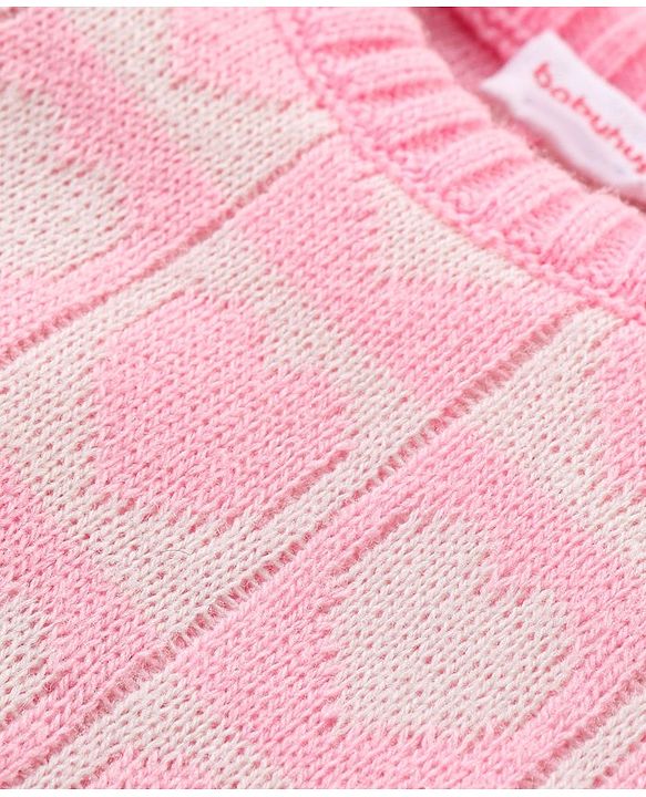 Babyhug Knitted Full Sleeves Pullover Sweater Set With Hearts Design - Light Pink