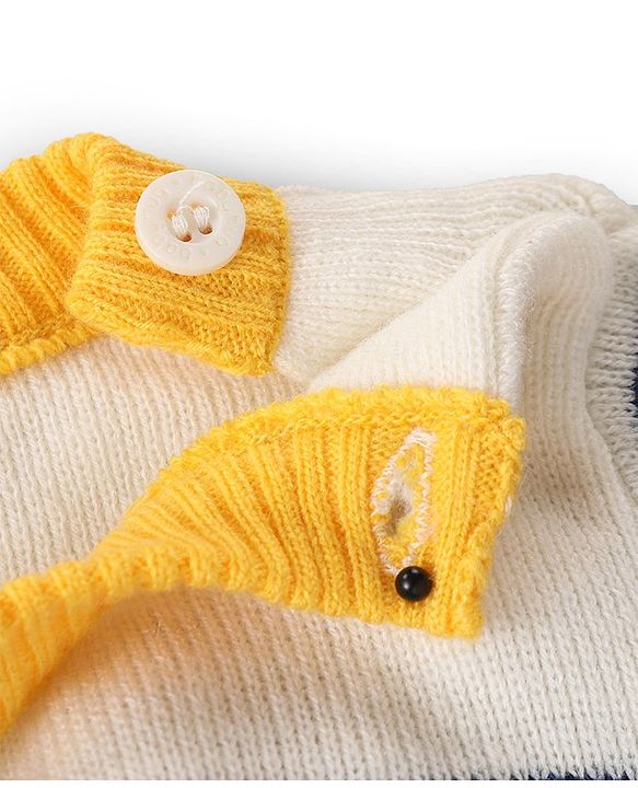 Babyhug Knitted Full Sleeves Front Open Striped Sweater Set - Navy Blue Yellow & White
